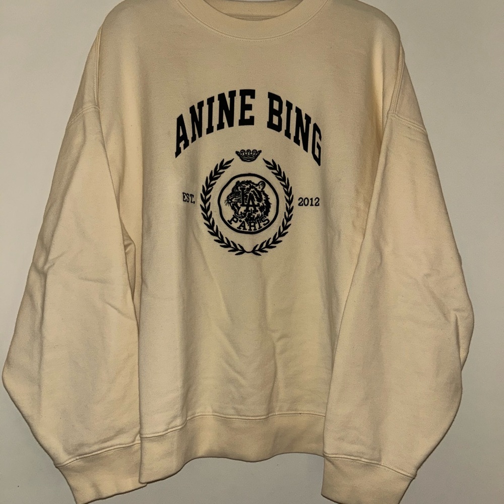 ANINE BING WOMENS MILES CREWNECK COLLEGIATE SWEATSHIRT CREAM SIZE MEDIUM - Picture 2 of 10